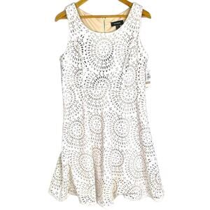 NWT R&M Richards White & Tan Laser Cut A-Line Dress 12